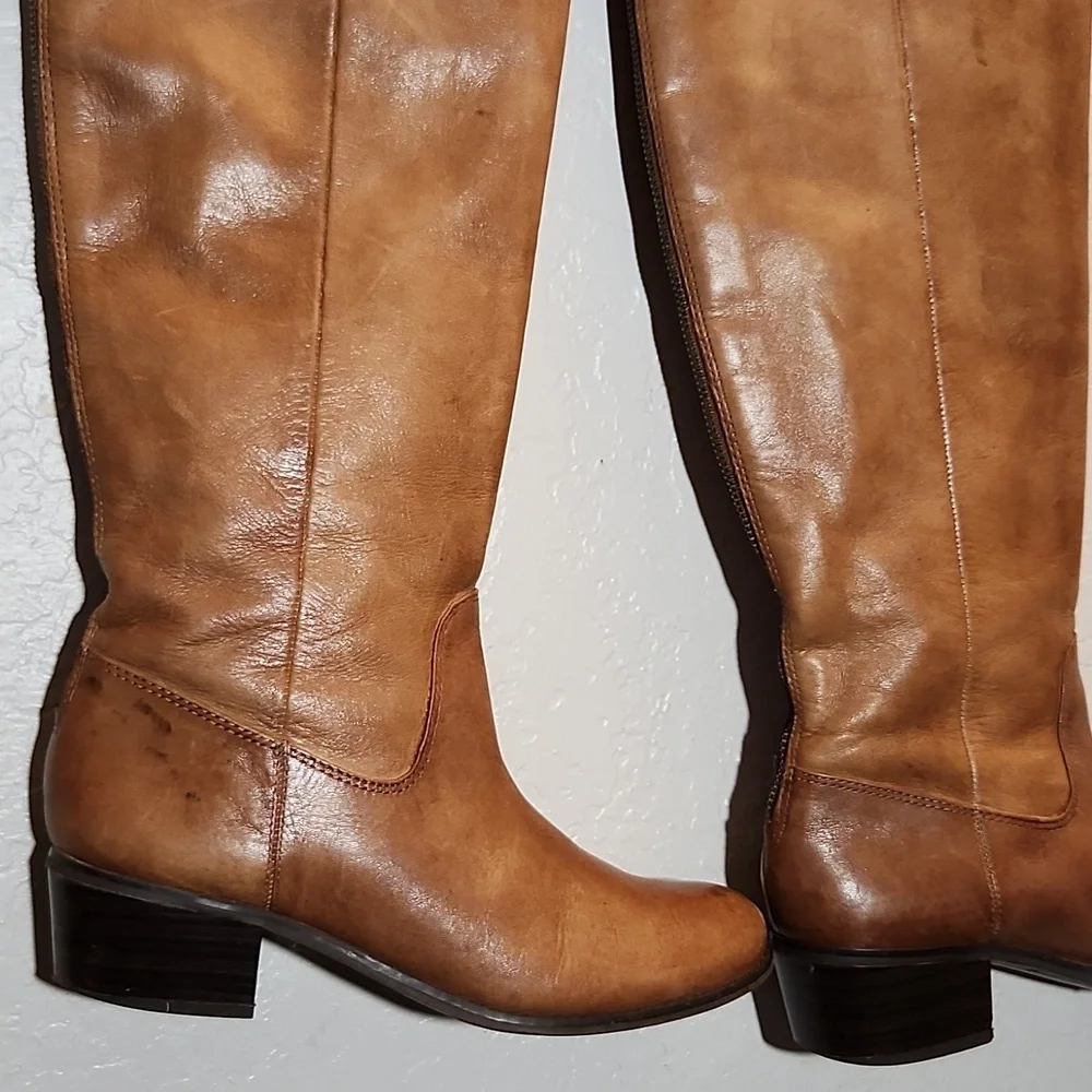 I.N.C. Beverley Long Distressed Leather Back Zip Tall Boots 7.5M brown